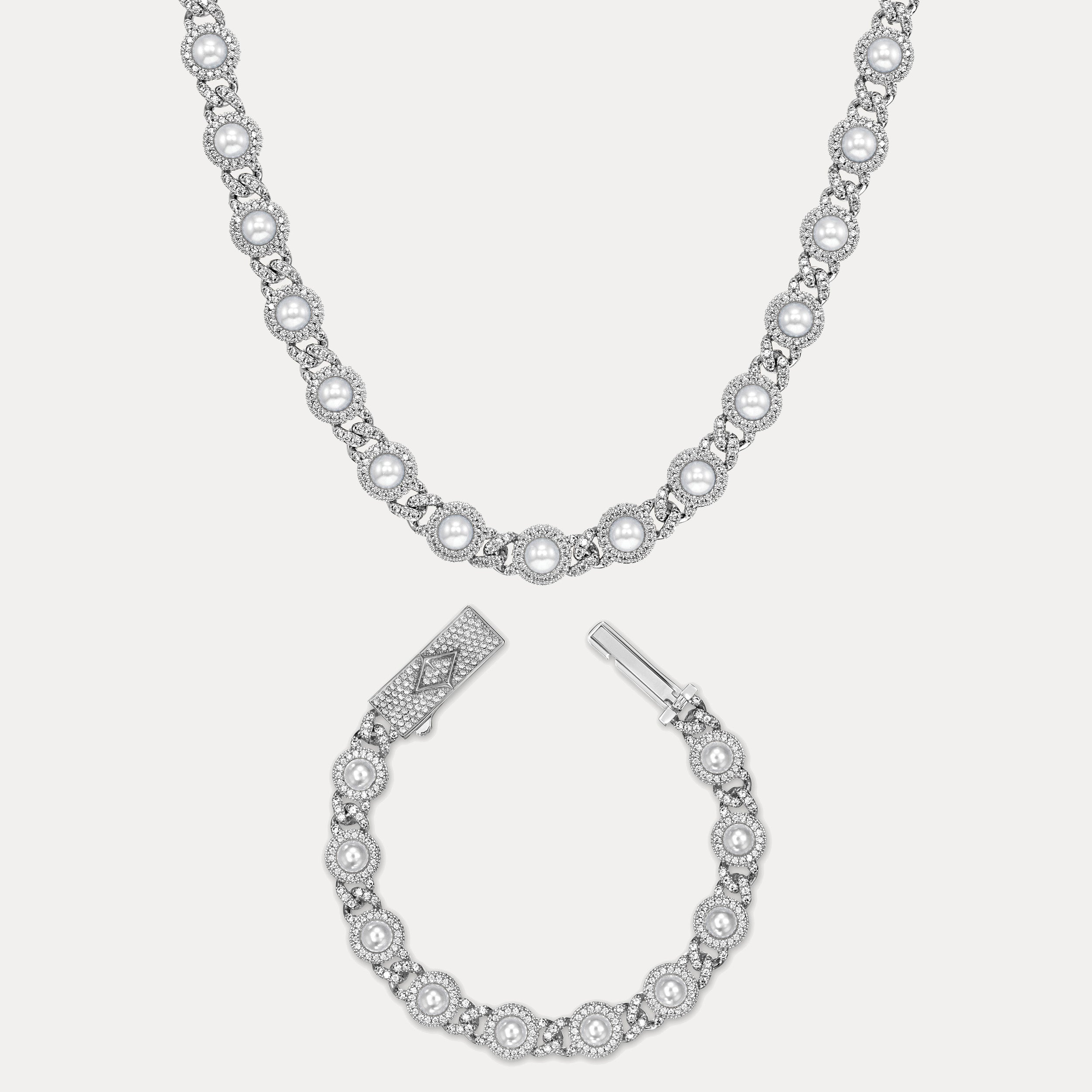 Pearl Bezel Cuban Set - Silver