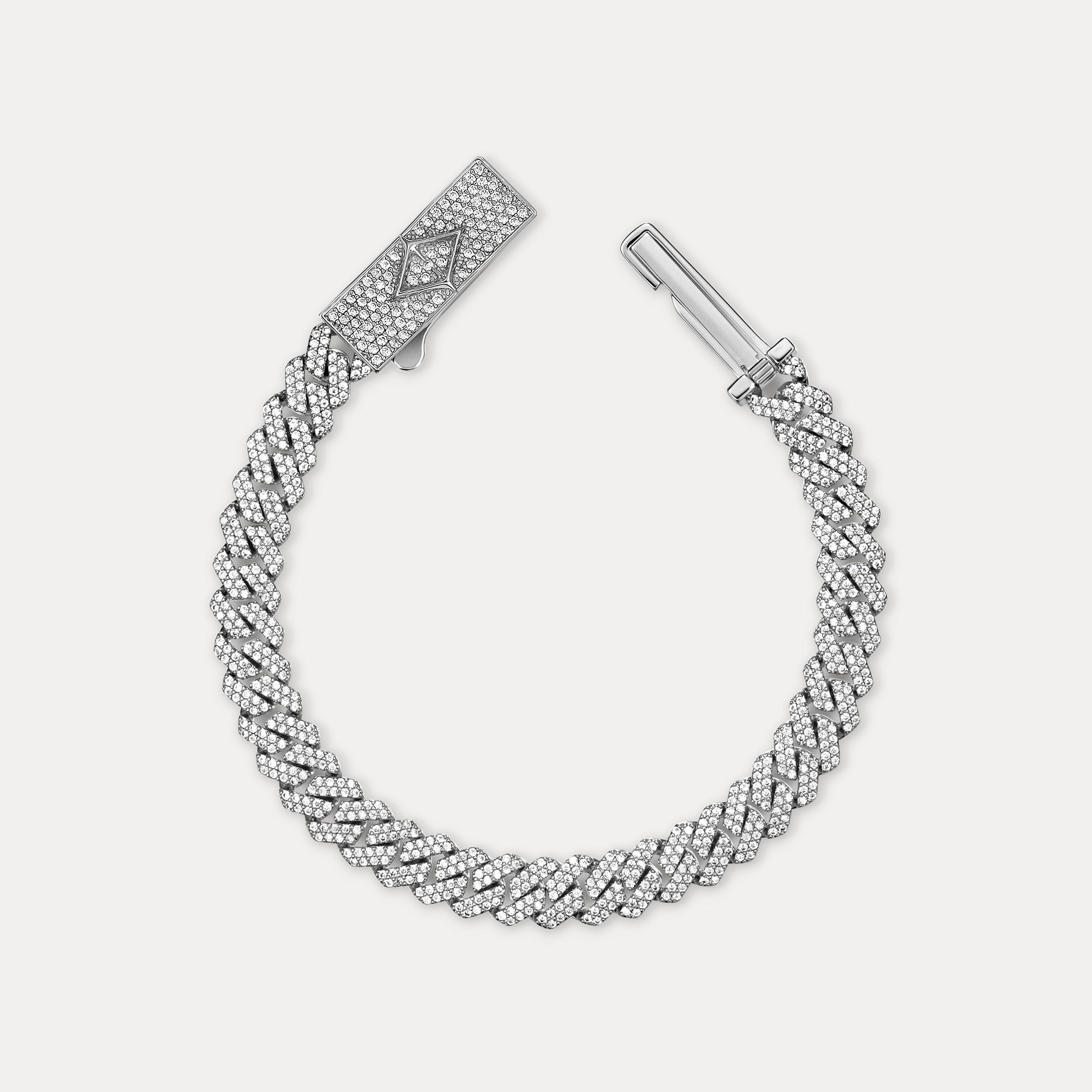 Pavé Prong Cuban Bracelet (8mm) - Silver