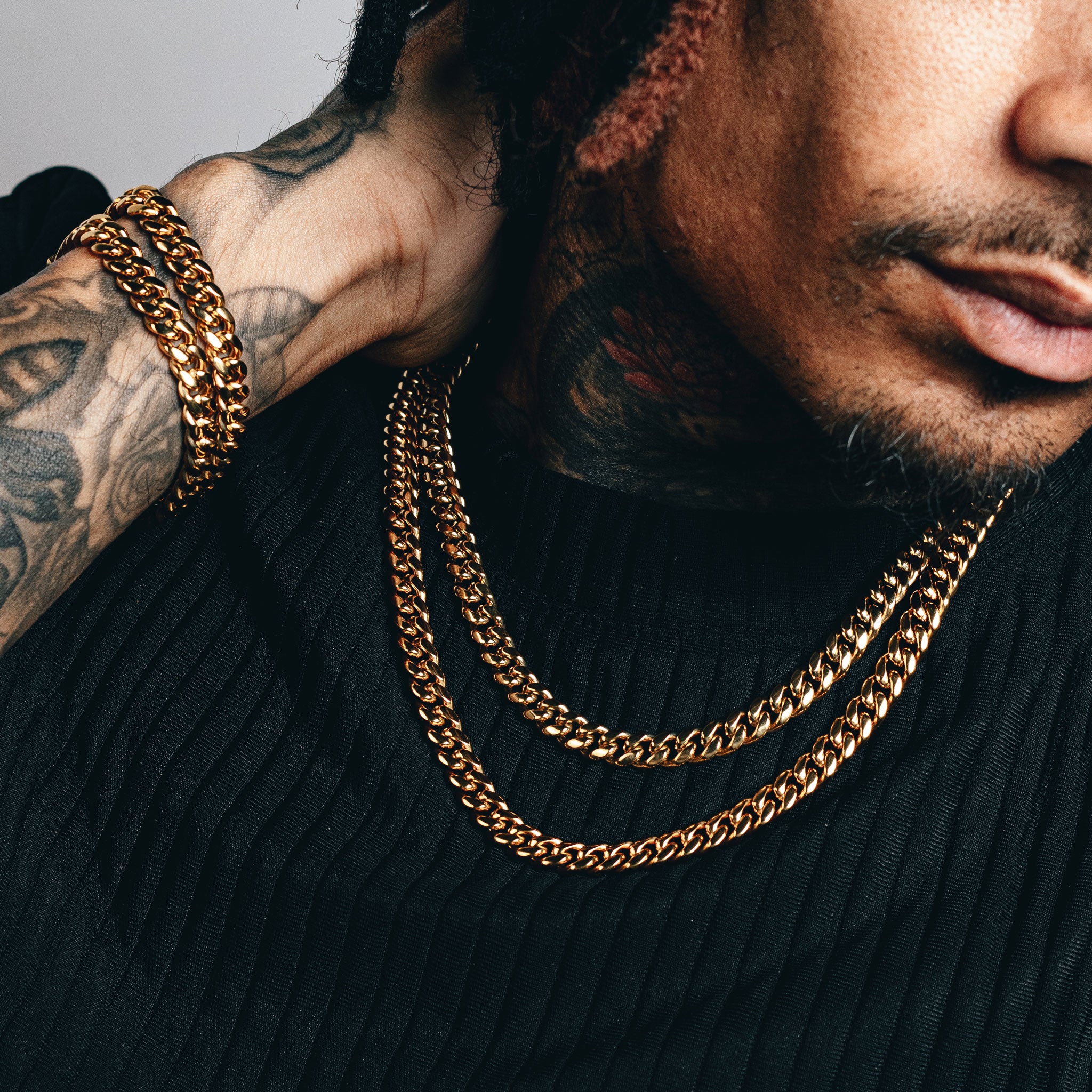 Cuban Link Chain Stack (8mm) - Gold