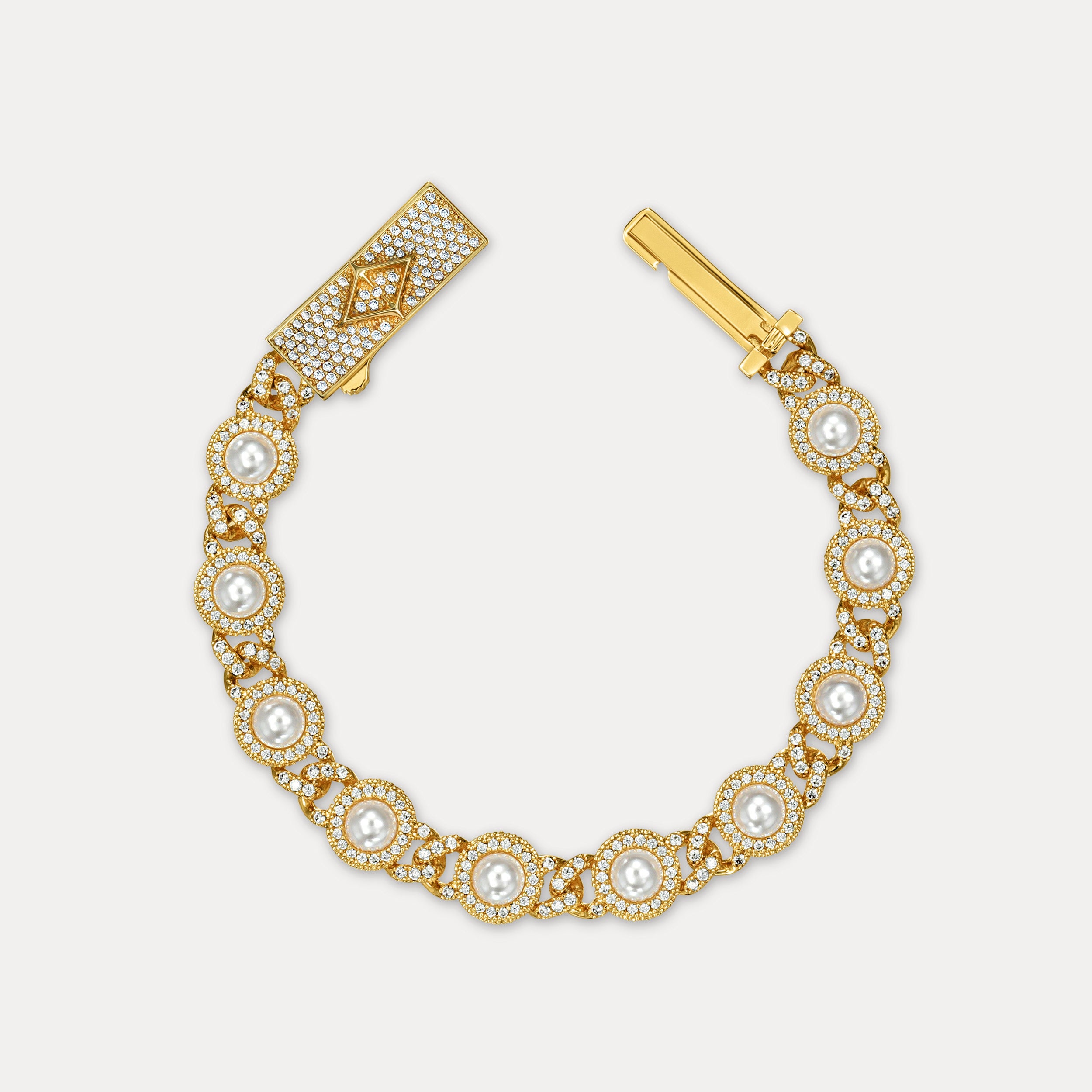 Pearl Bezel Cuban Bracelet - Gold