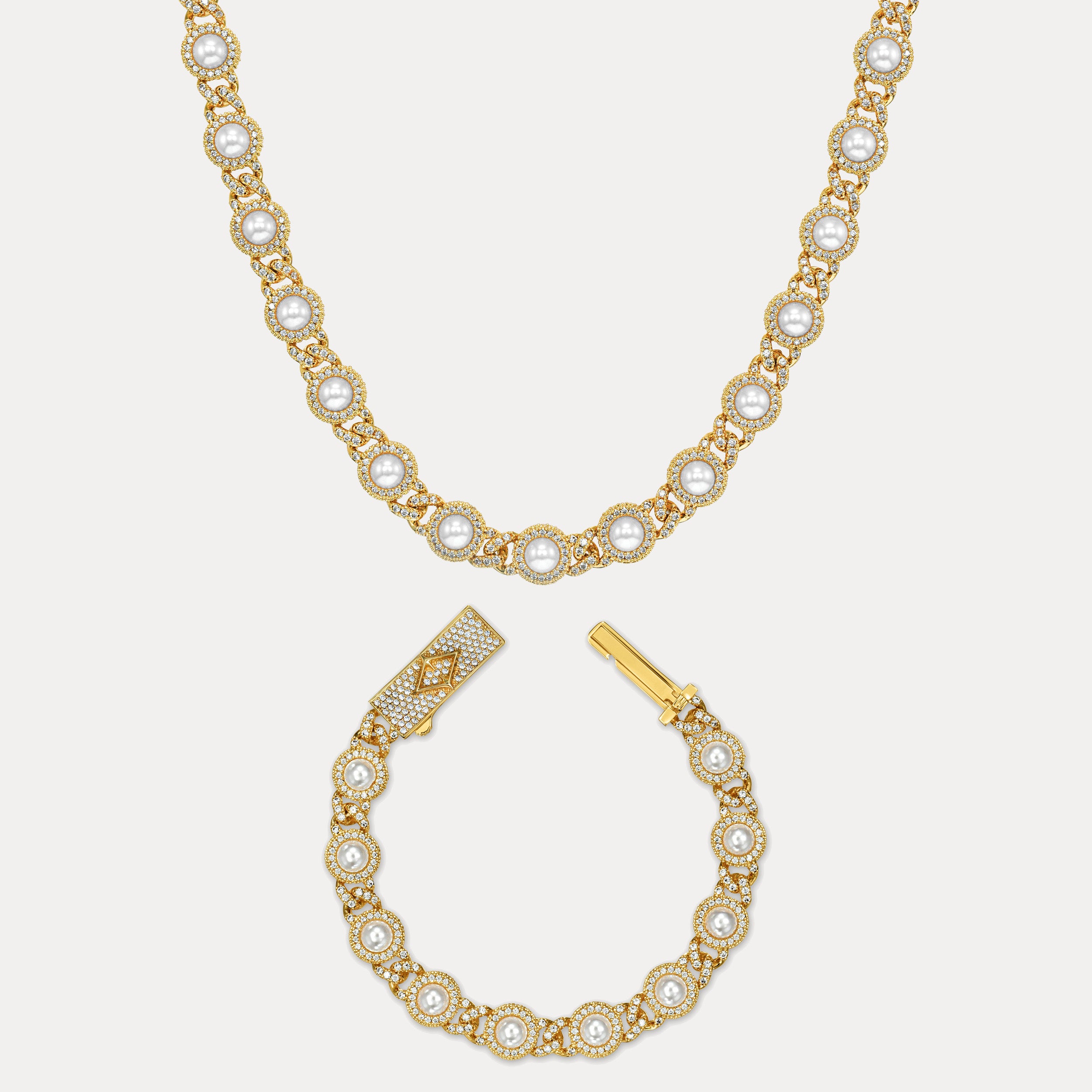 Pearl Bezel Cuban Set - Gold